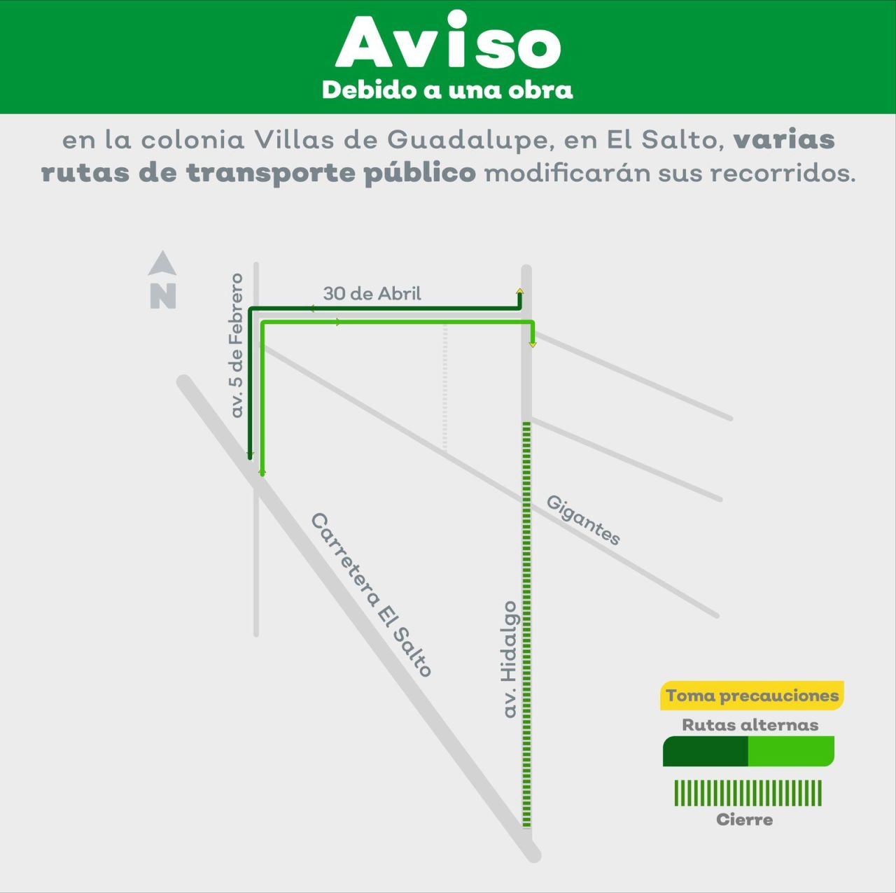 Debido a una obra de rehabilitación, algunas rutas de transporte público modificarán su derrotero en El Salto